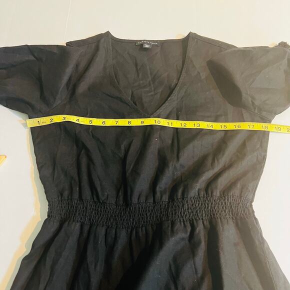 Saks Fifth Avenue Linen Blend V Neck Short Sleeve Dress Size S Small Black - Picture 6 of 8